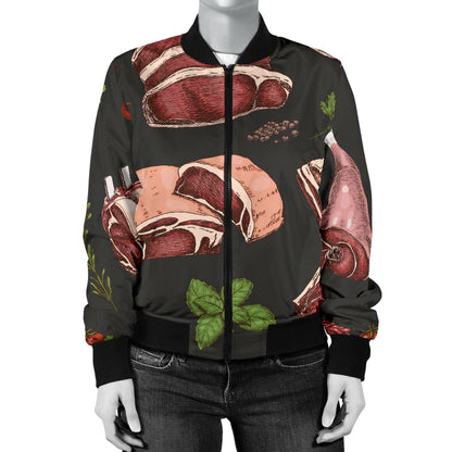 Meat Pattern Print Design 02 Women's Bomber Jacket