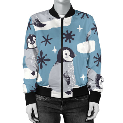 Penguin Pattern Print Design A05 Women's Bomber Jacket