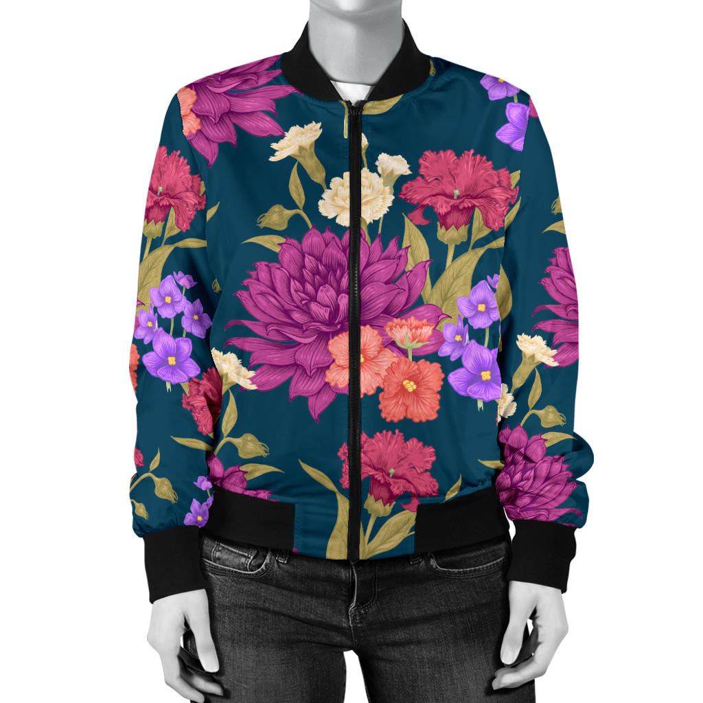 Dahlia Pattern Print Design DH01 Women Bomber Jacket