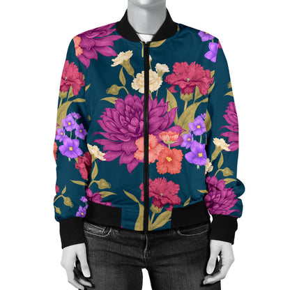 Dahlia Pattern Print Design DH01 Women Bomber Jacket