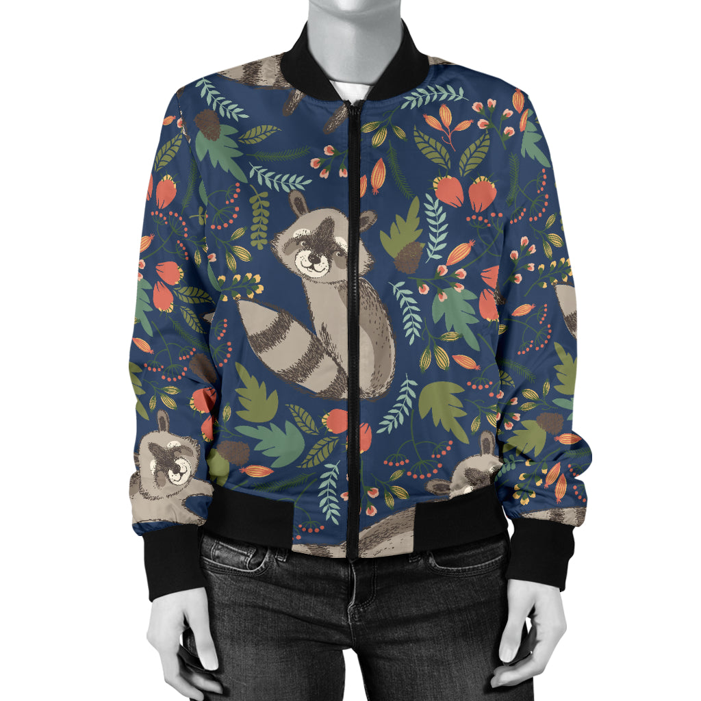 Raccoon Pattern Print Design A02 Women's Bomber Jacket