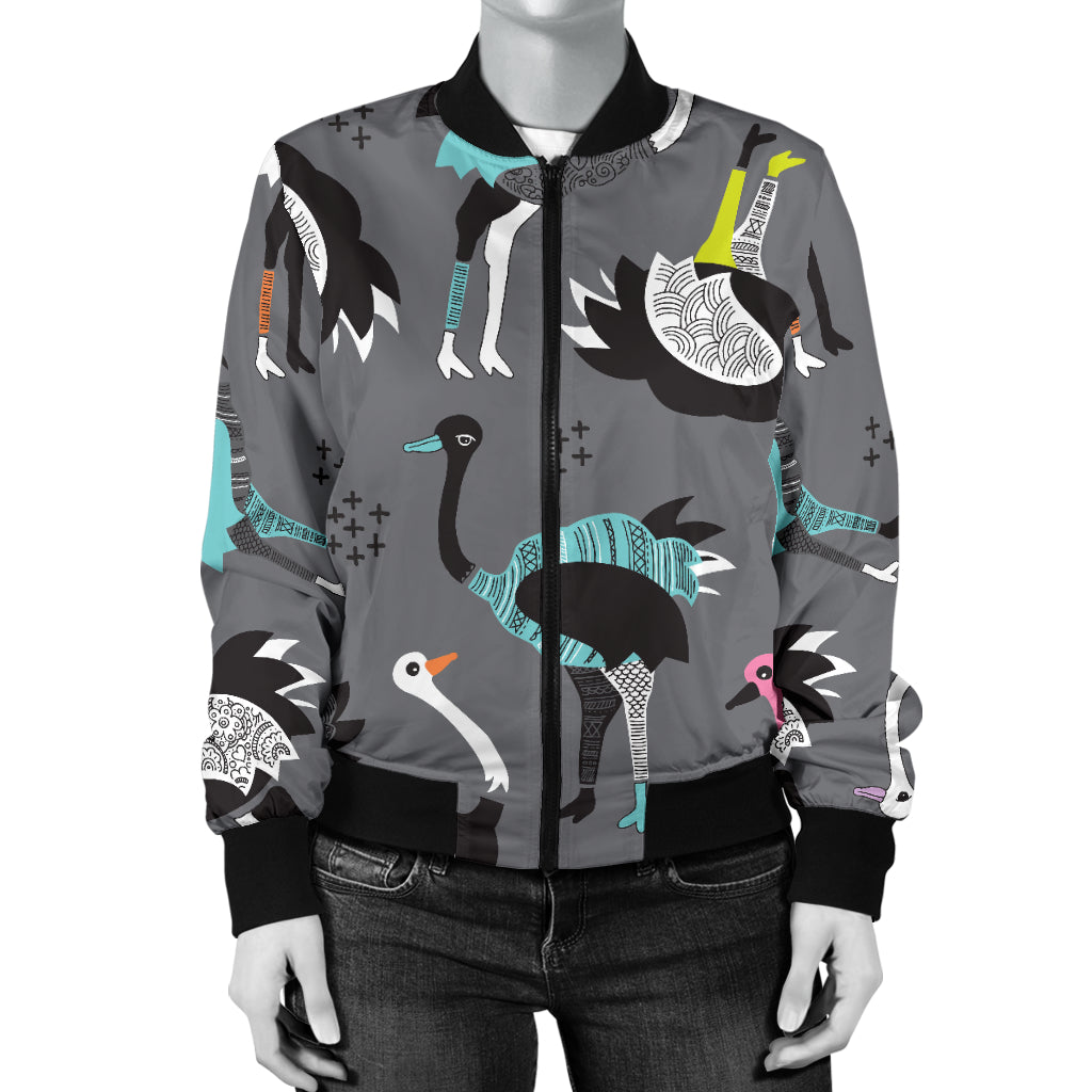 Ostrich Pattern Print Design 01 Women's Bomber Jacket