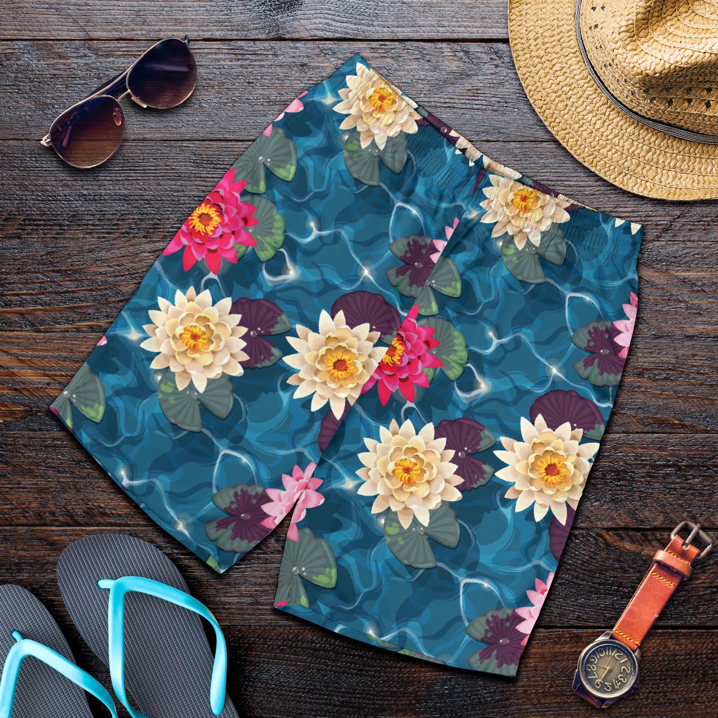Water Lily Pattern Print Design WL05 Mens Shorts
