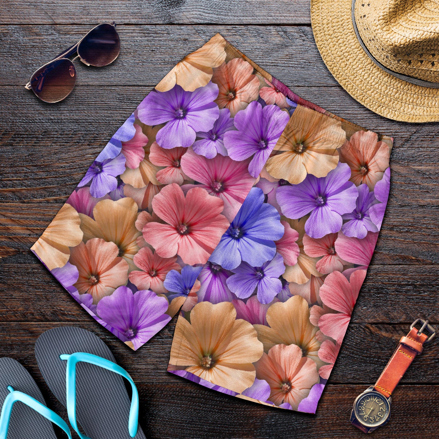 Colorful Geranium Pattern Mens Shorts