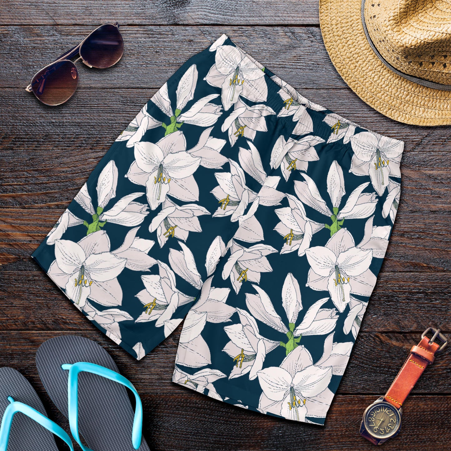 Amaryllis Pattern Print Design AL02 Mens Shorts
