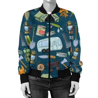 Camping Pattern Print Design 02 Women's Bomber Jacket