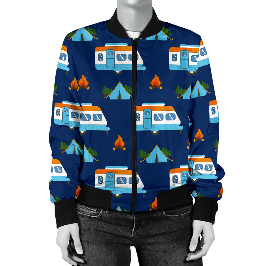 Camper Pattern Camping Themed No 3 Print Women Bomber Jacket