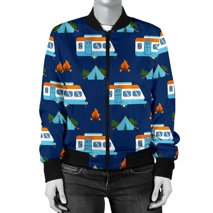 Camper Pattern Camping Themed No 3 Print Women Bomber Jacket