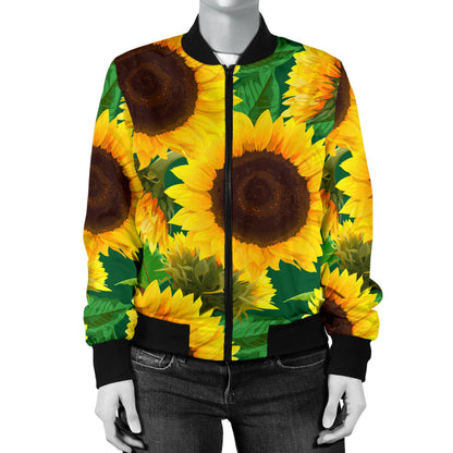 Sunflower Pattern Print Design SF02 Women Bomber Jacket