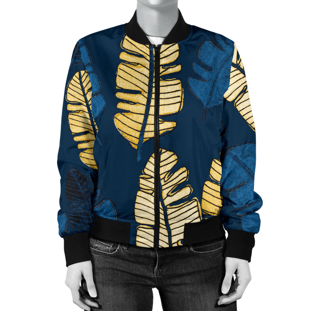 Banana Leaf Pattern Print Design BL09 Women Bomber Jacket