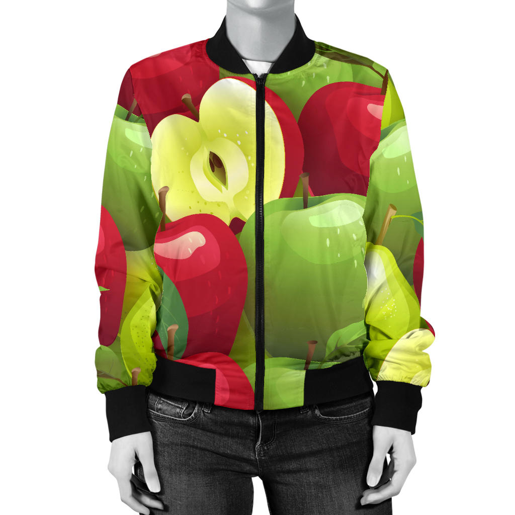 Apple Pattern Print Design AP03 Women Bomber Jacket