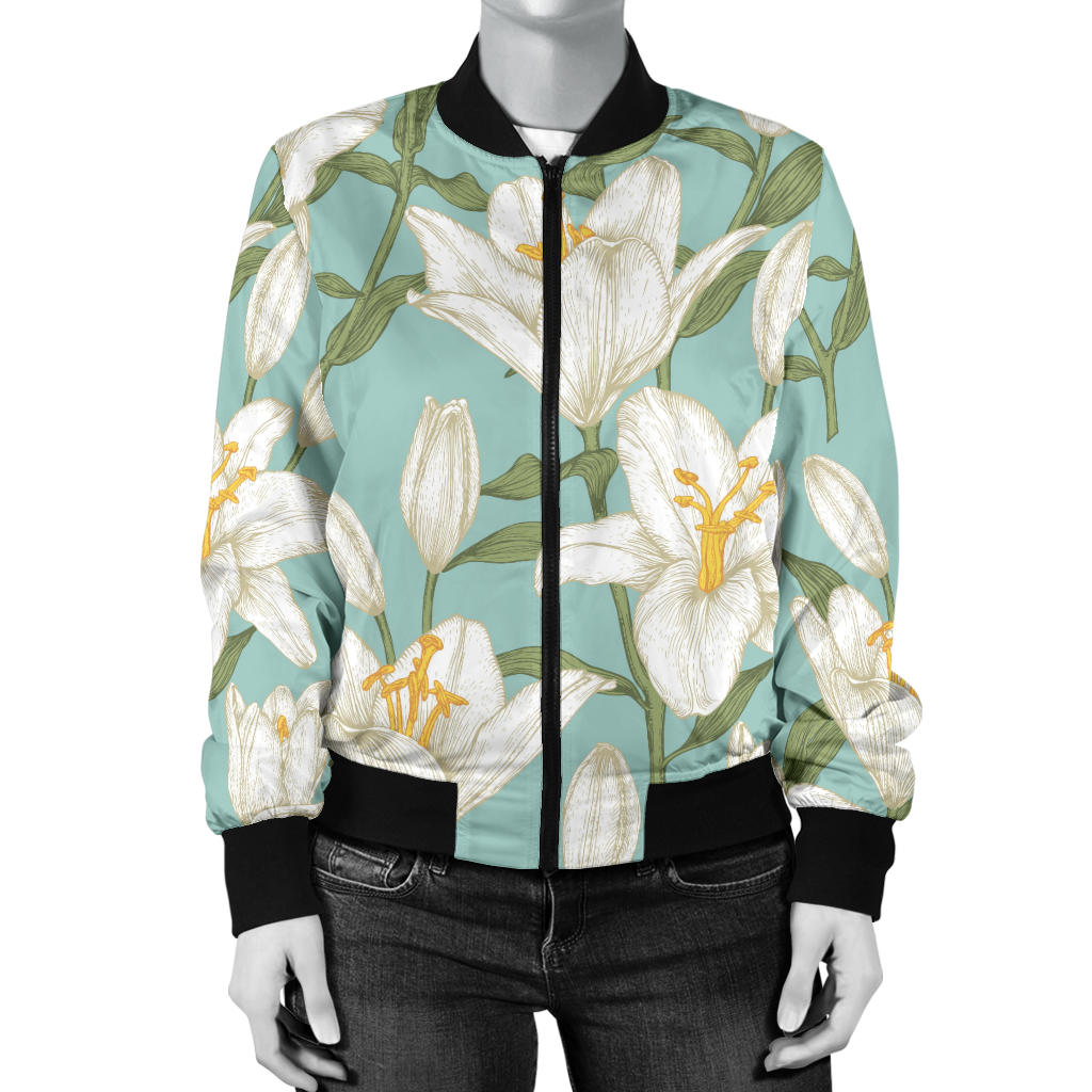 Lily Pattern Print Design LY09 Women Bomber Jacket