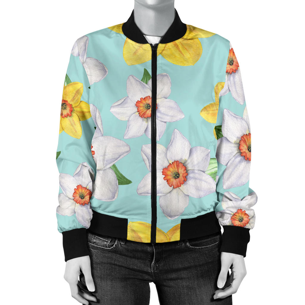 Daffodils Pattern Print Design DF07 Women Bomber Jacket