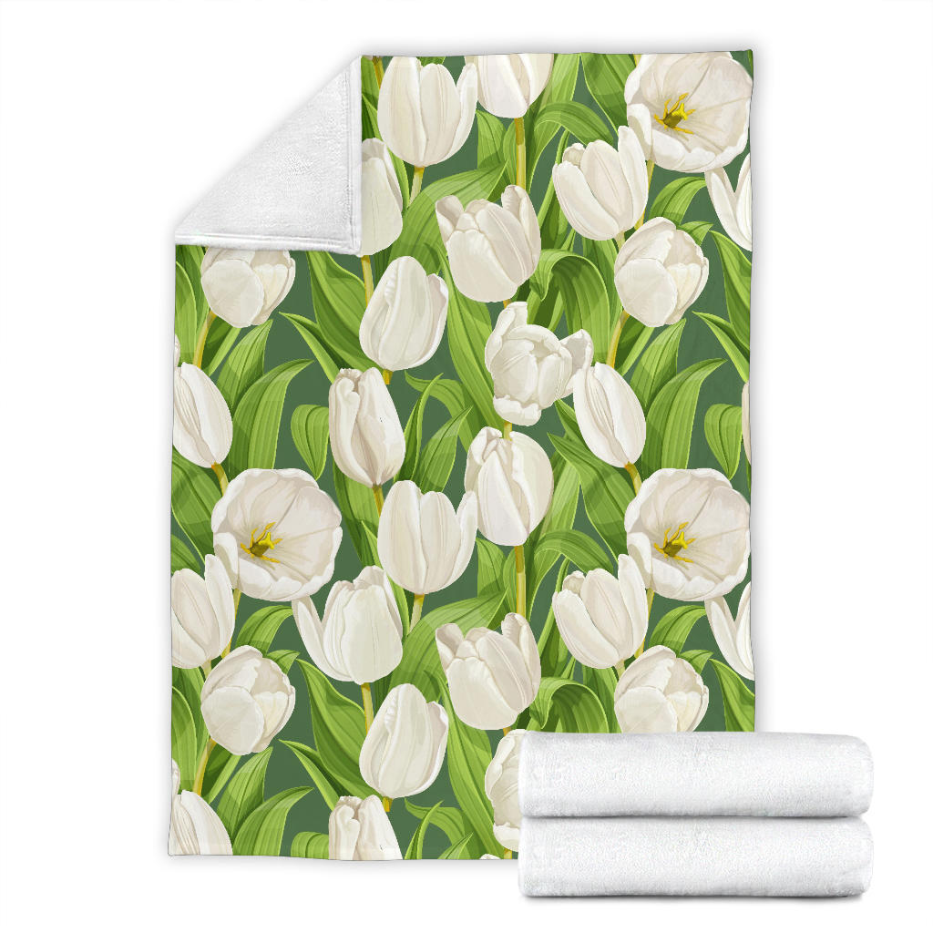Tulip White Pattern Print Design TP05 Fleece Blanket