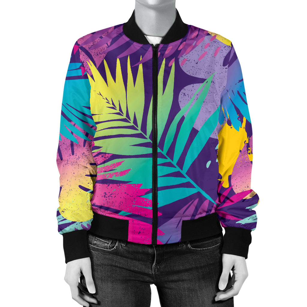 Palm Leaf Pattern Print Design A04 Women's Bomber Jacket