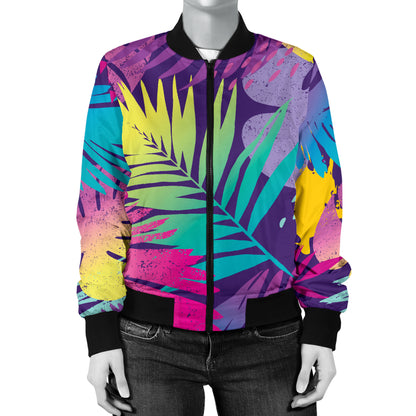 Palm Leaf Pattern Print Design A04 Women's Bomber Jacket