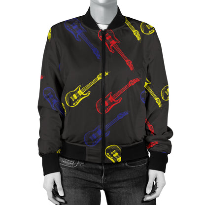Electric Guitar Pattern Print Design 03 Women's Bomber Jacket