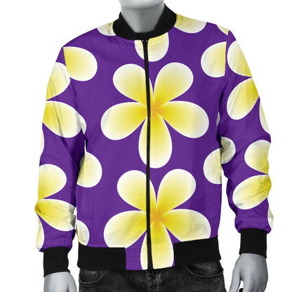Yellow Plumeria Pattern Print Design PM05 Men Bomber Jacket