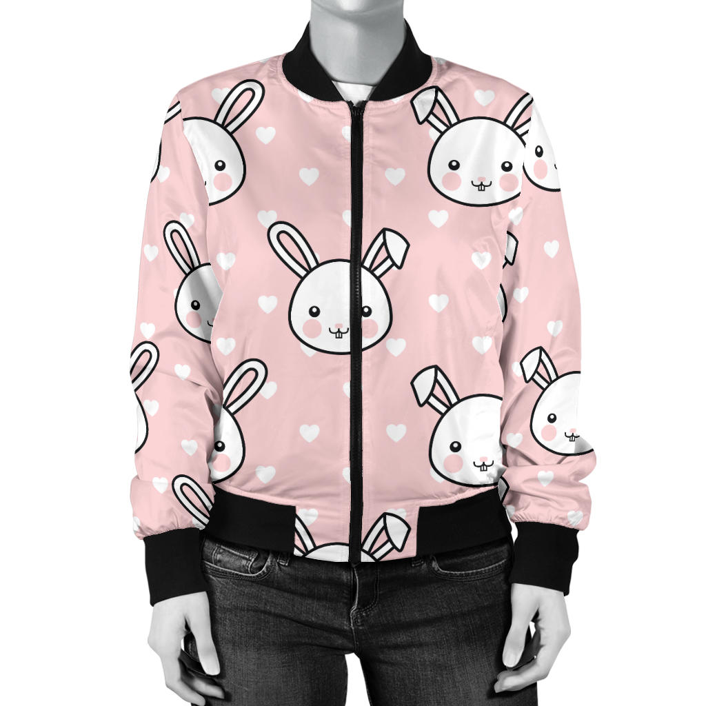 Rabbit Pattern Print Design RB02 Women Bomber Jacket