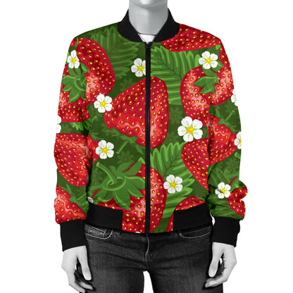 Strawberry Pattern Print Design SB05 Women Bomber Jacket