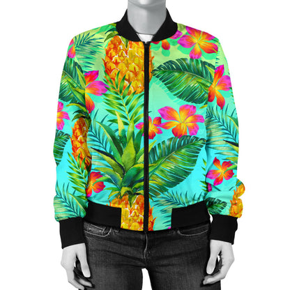 Pineapple Pattern Print Design PP010 Women Bomber Jacket
