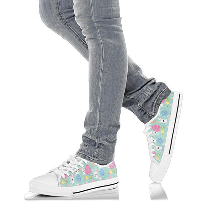 Easter Eggs Pattern Print Design RB014 White Bottom Low Top Shoes