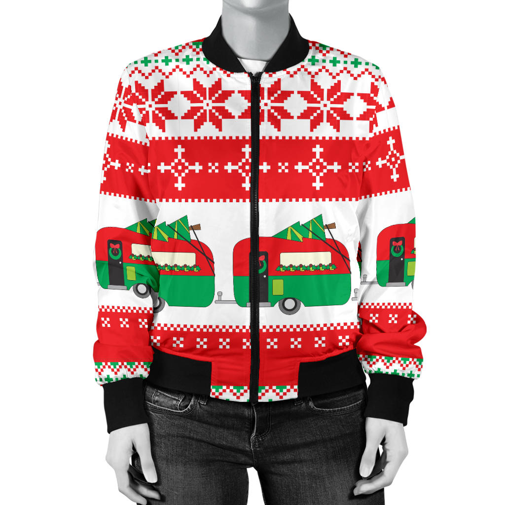 Camper Camping Ugly Christmas Design Print Women Bomber Jacket
