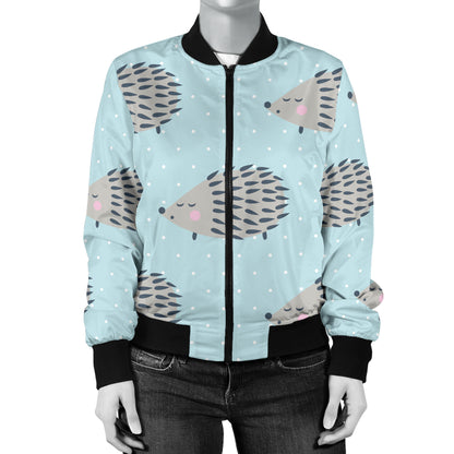 Hedgehog Pattern Print Design 02 Women's Bomber Jacket
