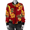 Orange Hibiscus Pattern Print Design HB026 Women Bomber Jacket