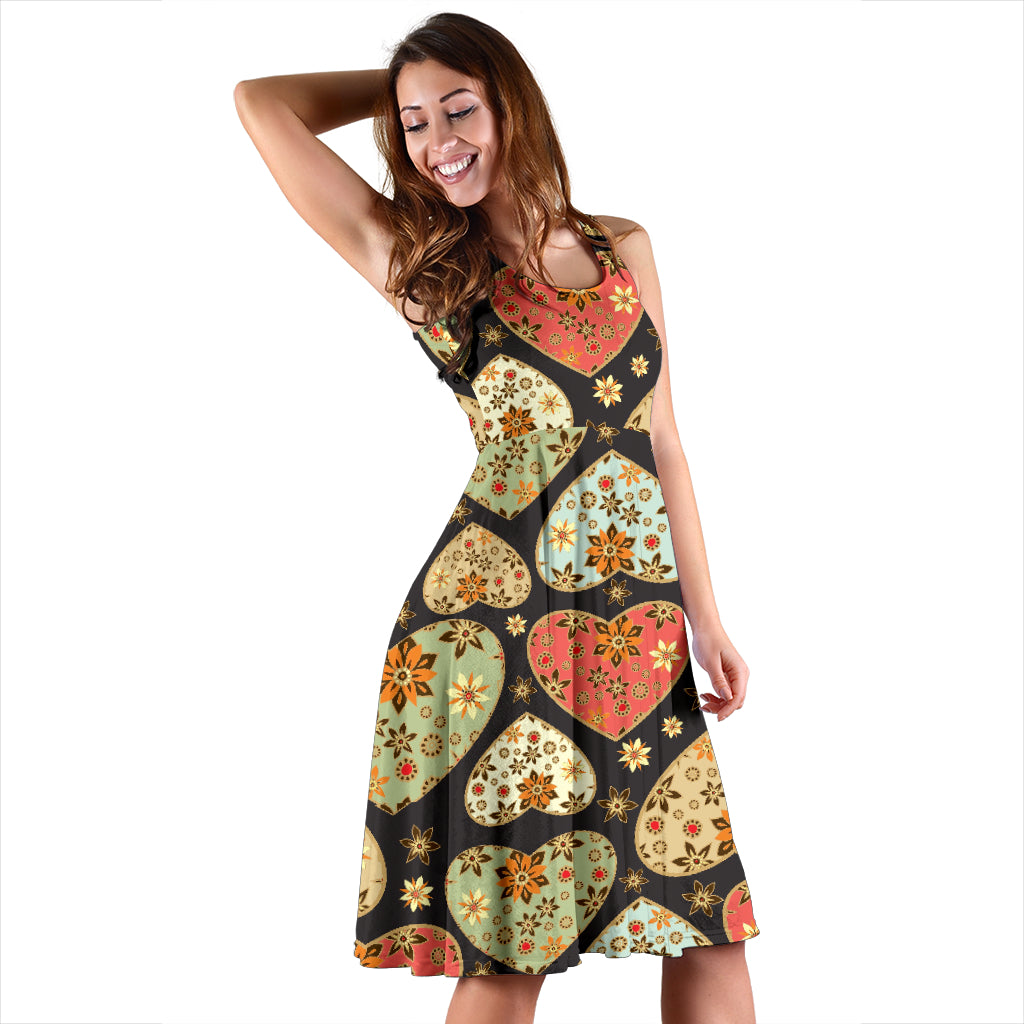 Heart Boho Pattern Print Design HE04 Midi Dress