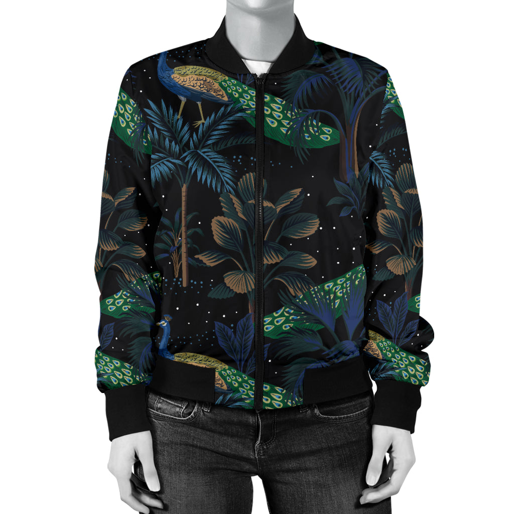 Rainforest Peacock Pattern Print Design A04 Women's Bomber Jacket