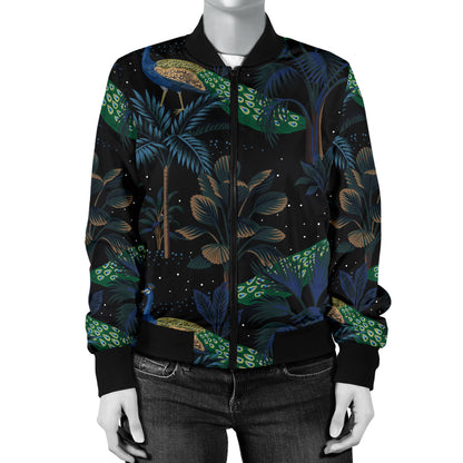 Rainforest Peacock Pattern Print Design A04 Women's Bomber Jacket