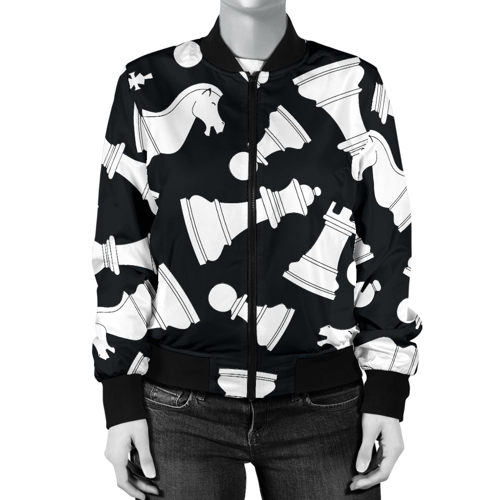 Chess Pattern Print Design 01 Women's Bomber Jacket