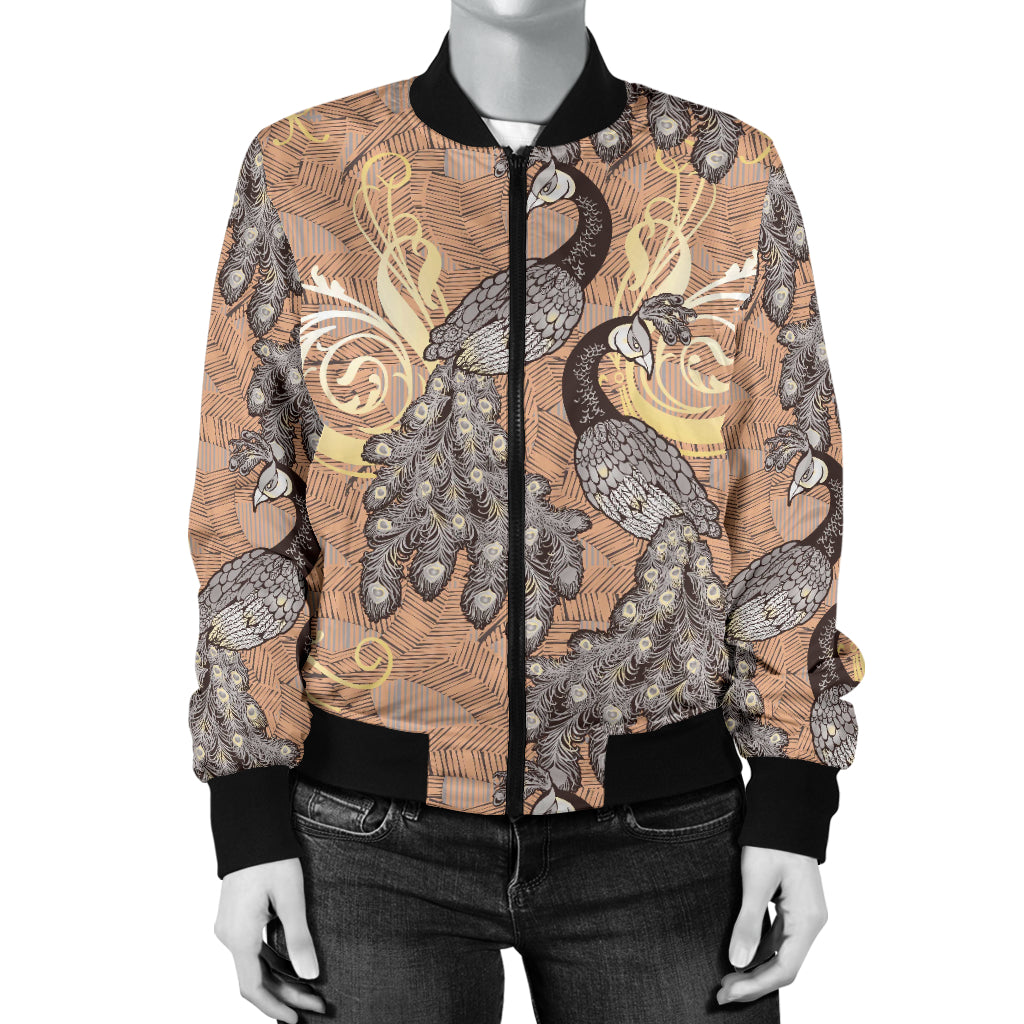 Peacock Pattern Print Design A05 Women's Bomber Jacket