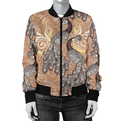 Peacock Pattern Print Design A05 Women's Bomber Jacket