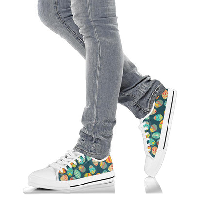 Easter Eggs Pattern Print Design RB09 White Bottom Low Top Shoes