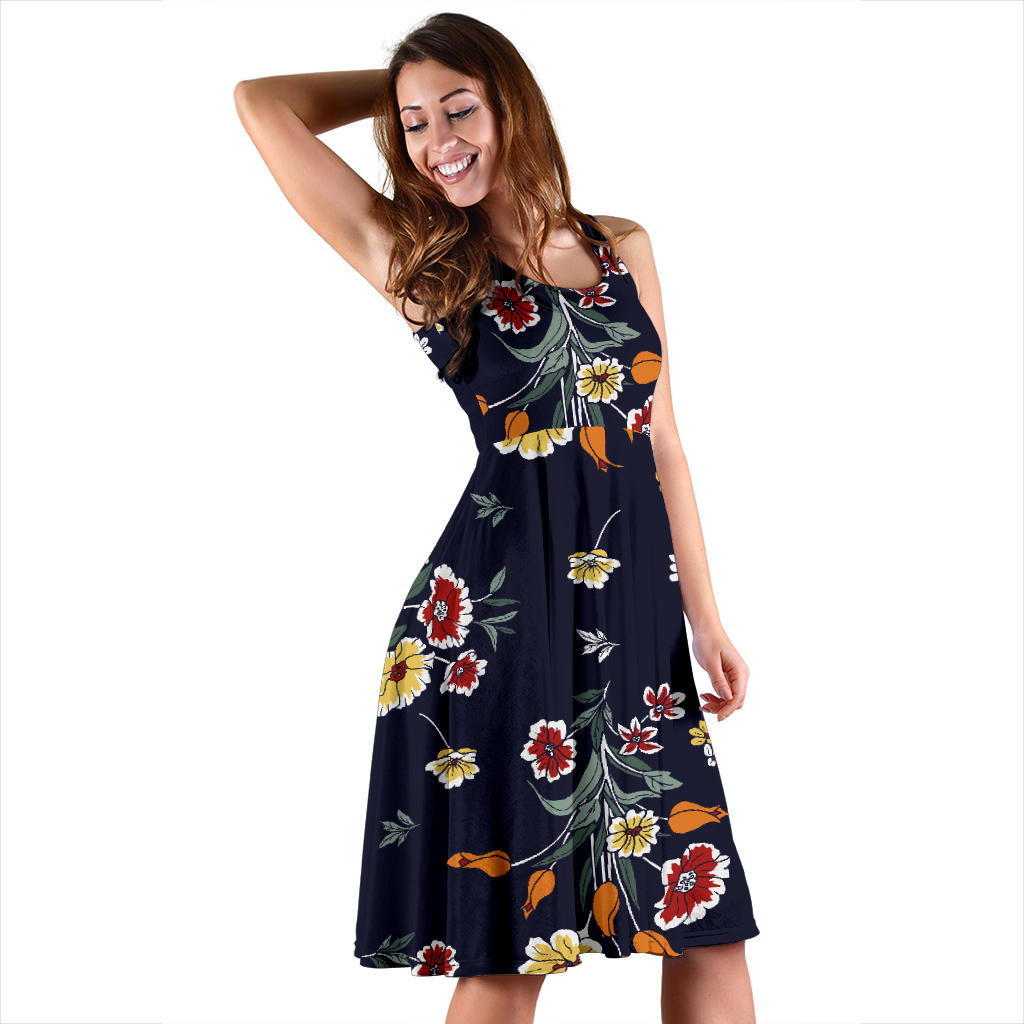 Summer Floral Pattern Print Design SF01 Midi Dress