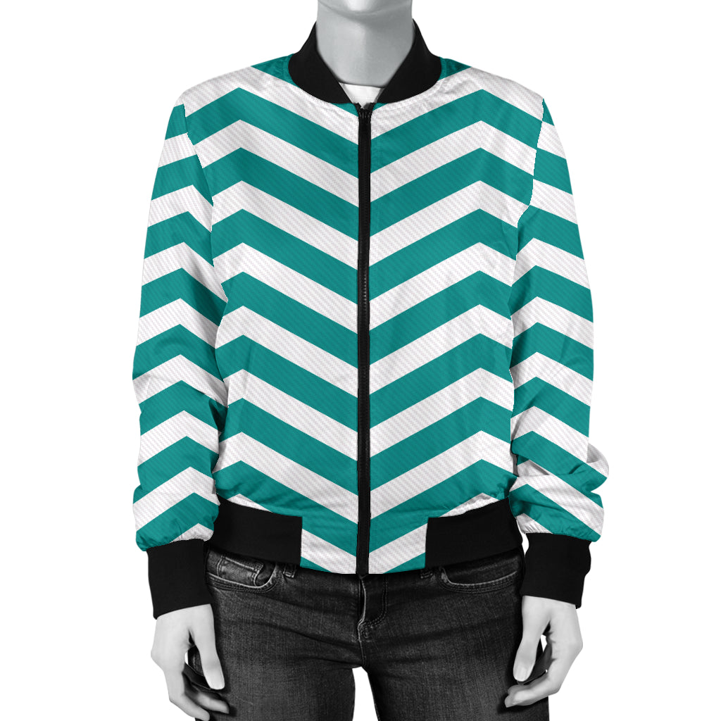 Chevron Teal Pattern Print Design 02 Women's Bomber Jacket