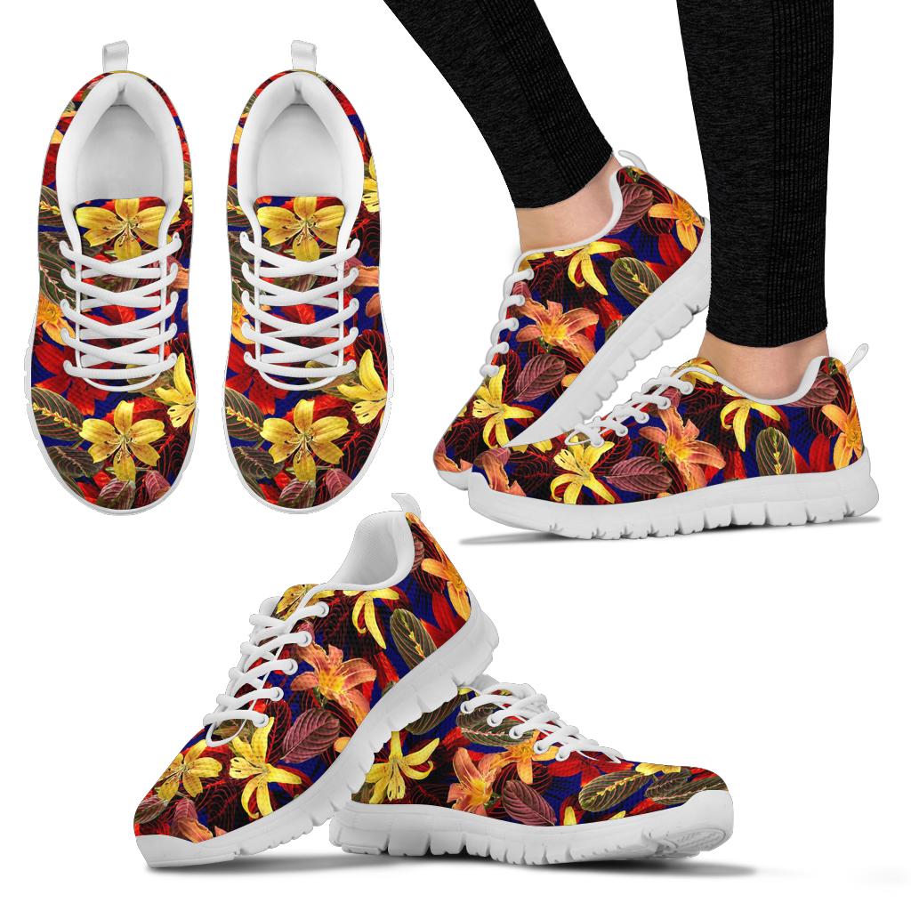 Lily Pattern Print Design LY014 Sneakers White Bottom Shoes