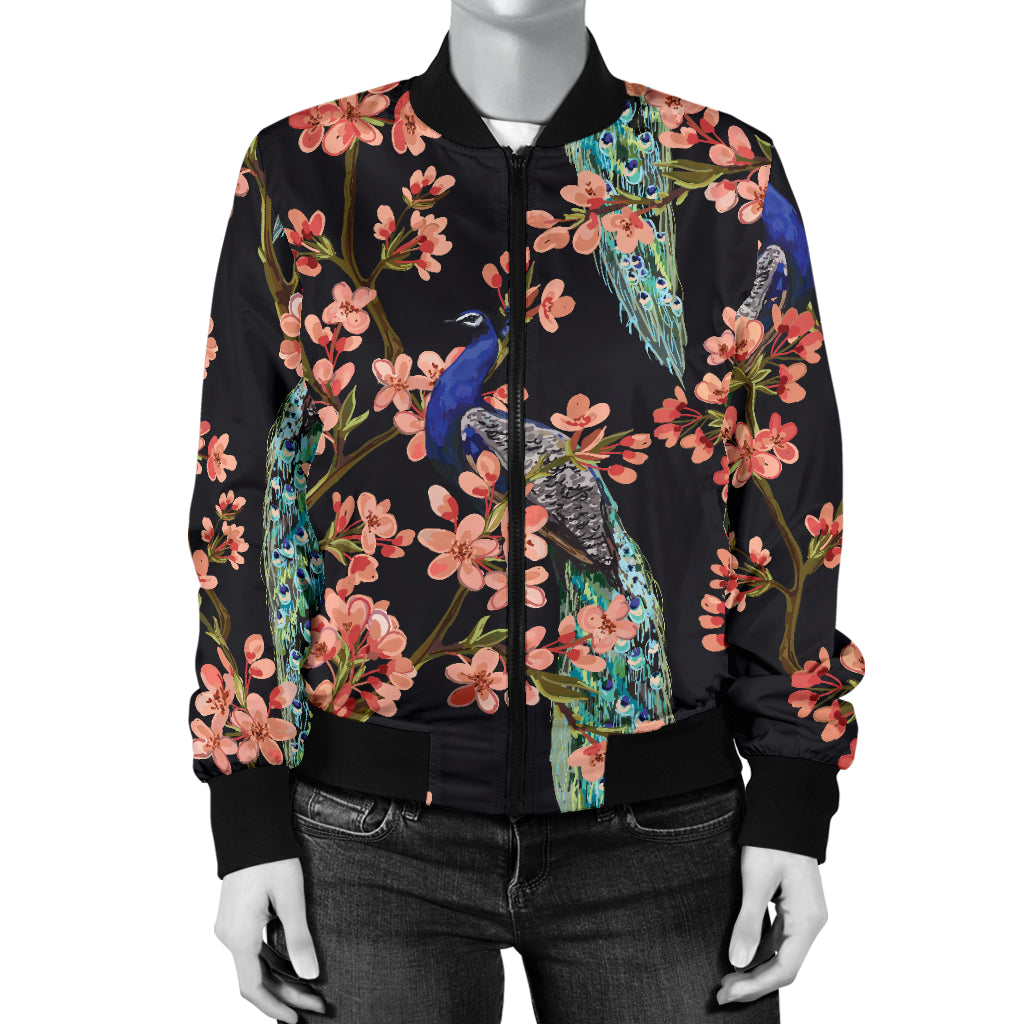 Peacock Pattern Print Design A01 Women's Bomber Jacket