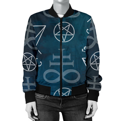 Pentagram Pattern Print Design A03 Women's Bomber Jacket