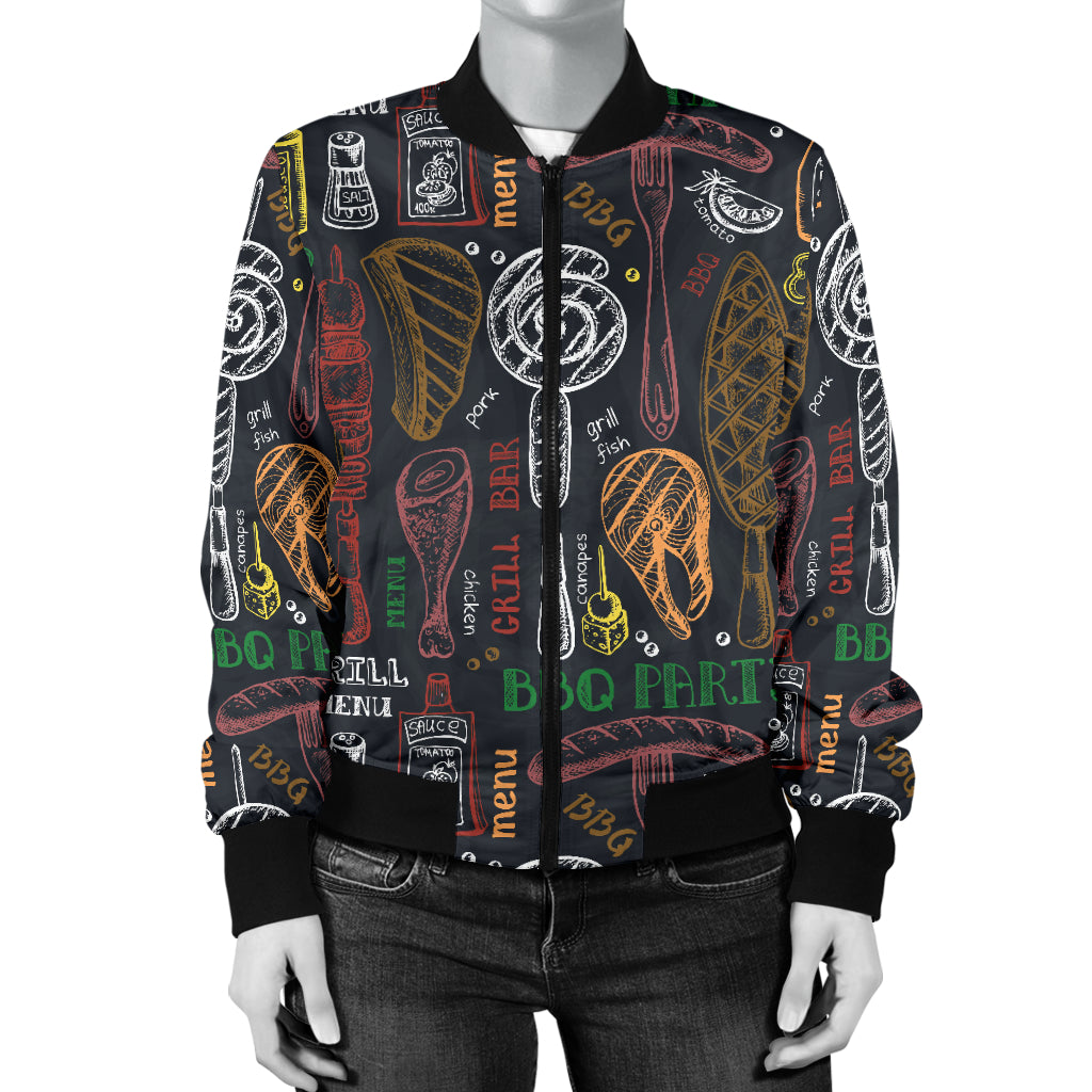 Barbecue Pattern Print Design 03 Women's Bomber Jacket