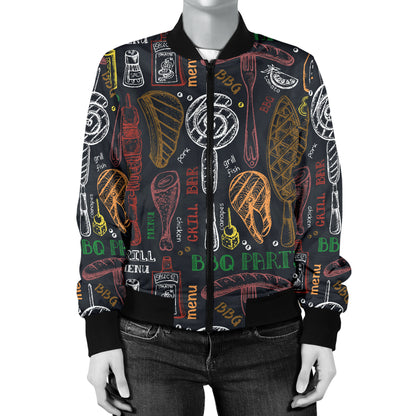 Barbecue Pattern Print Design 03 Women's Bomber Jacket