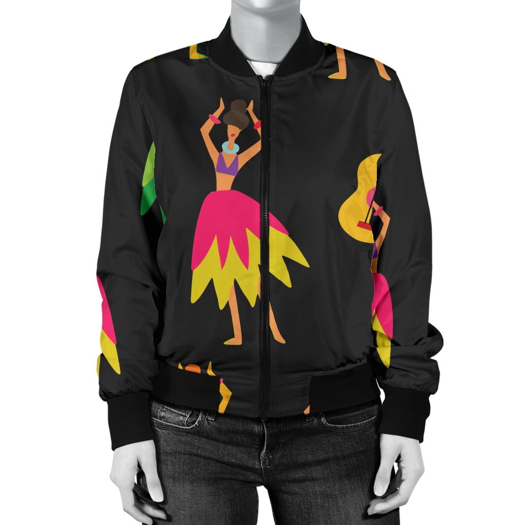 Hula Dancers Hawaiian Girl Pattern Print Design 03 Women's Bomber Jacket