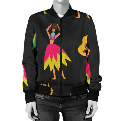 Hula Dancers Hawaiian Girl Pattern Print Design 03 Women's Bomber Jacket