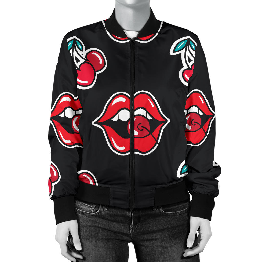 Cherry Pattern Print Design CH04 Women Bomber Jacket
