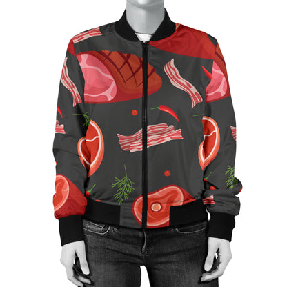 Meat Pattern Print Design 03 Women's Bomber Jacket