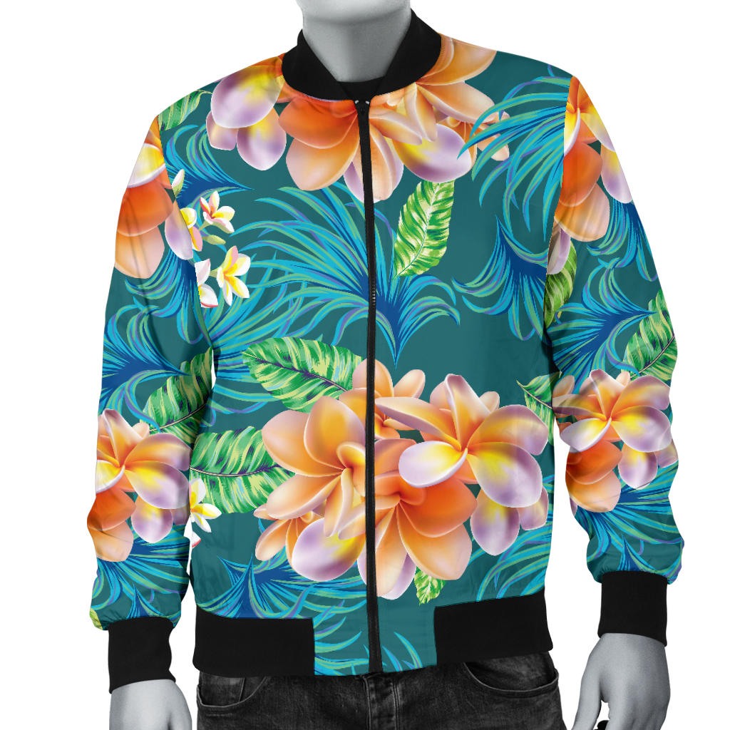Plumeria Tropical Flower Design Print Men Bomber Jacket