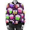 Cupcake Pattern Print Design CP07 Women Bomber Jacket