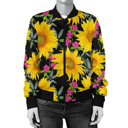 Sunflower Pattern Print Design SF014 Women Bomber Jacket